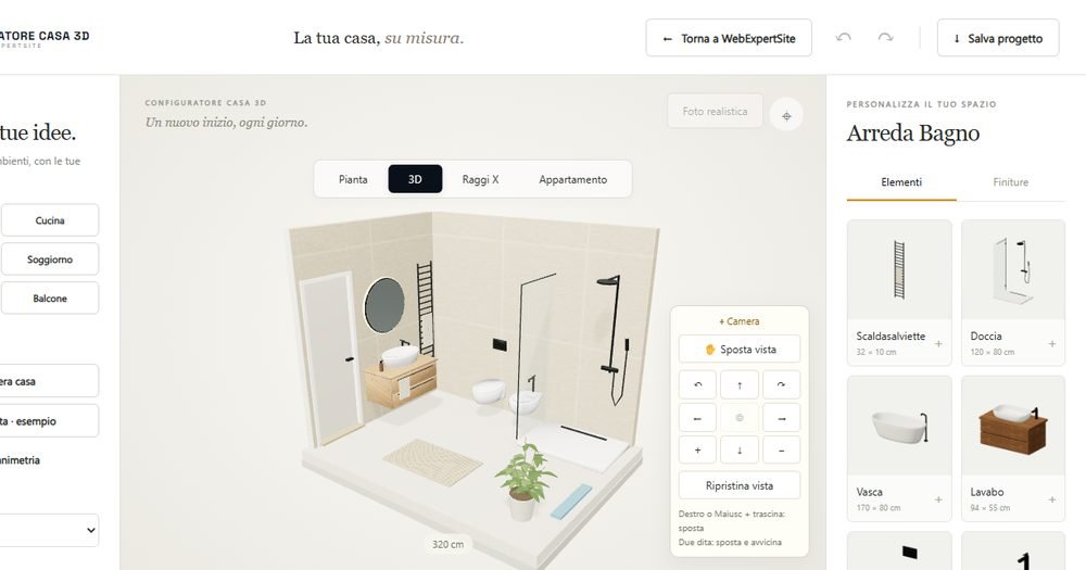 Configuratore Casa 3D: un bagno progettato in 3D con arredi e finiture